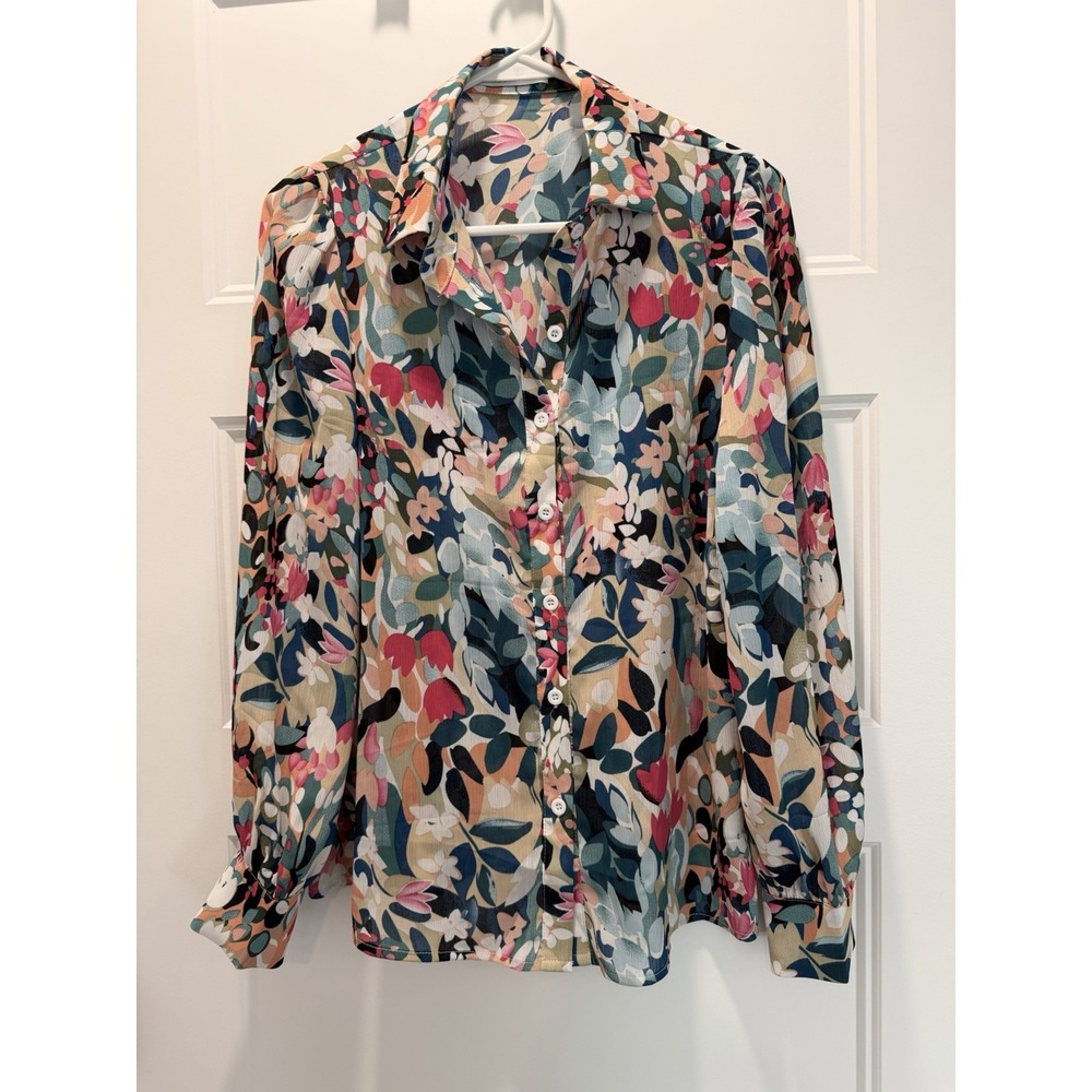 PrettyGarden Womens Floral Blouse Polyester Button Down S Cottagecore